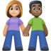 👩🏼‍🤝‍👨🏿 woman and man holding hands: medium-light skin tone, dark skin tone display on Facebook